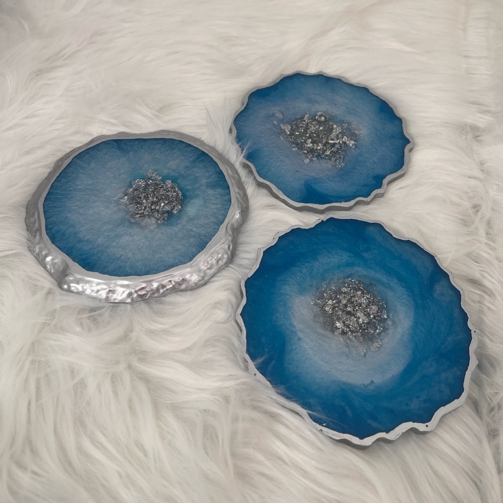 Resin Blue and Silver Coasters